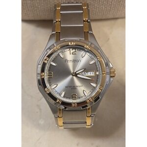 Armitron Day Date Spanish Water Resistant Chrono Stainless Two Tone Watch Quartz